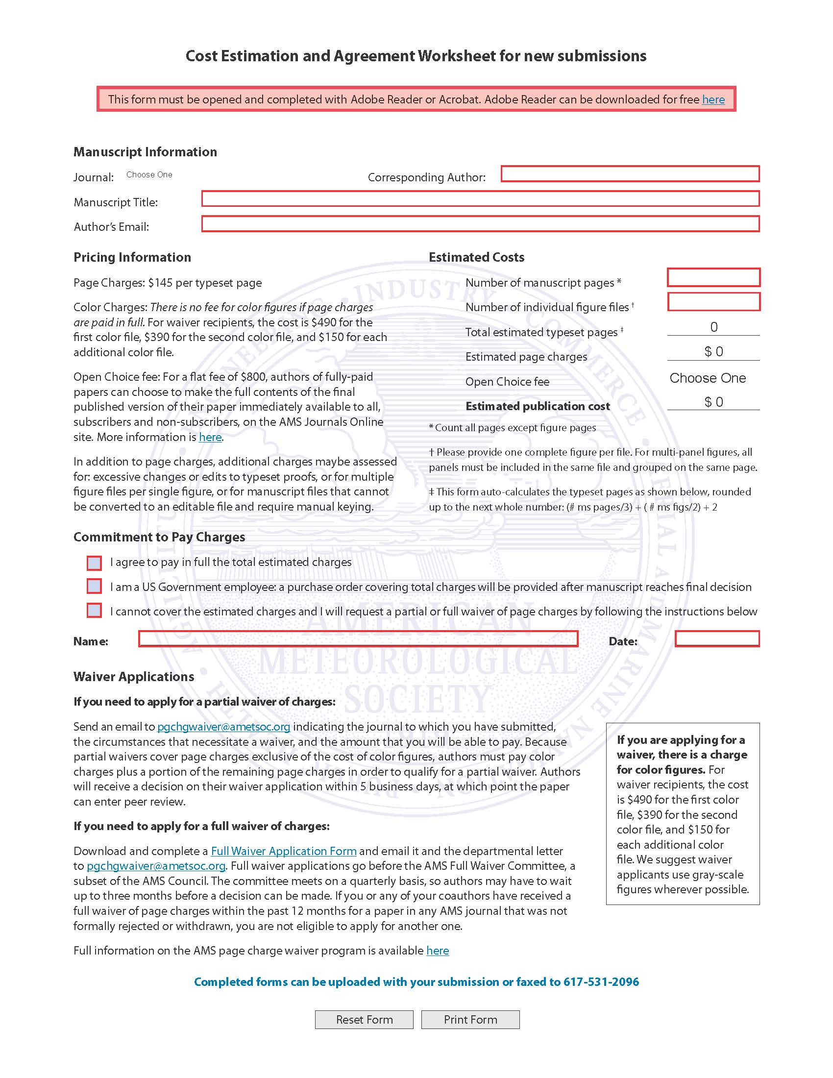 Download the New Submission Format Cost Estimation and Agreement Worksheet as a PDF