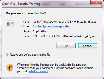 Pop up Security Warning asking if you want to run this file
