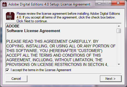 Pop up asking for a software license agreement