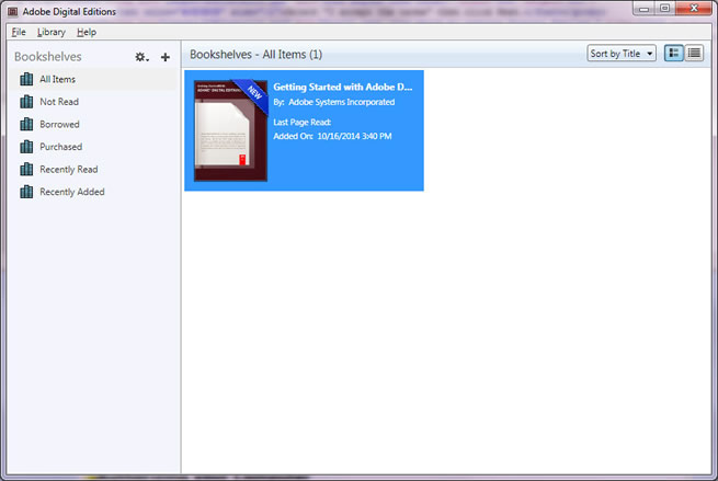 Adobe Digital Editions successfully opened to its Library
