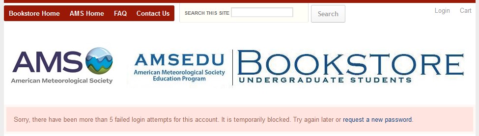 Homepage with error message that the account has been temporarily blocked