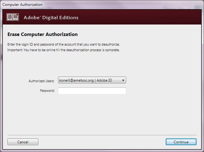 Pop up asking for Adobe ID and password to erase authorization
