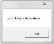 Pop up error message reads Error Check Activation