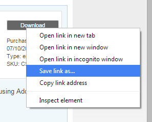 Drop down box open on Download with Save Link As selected