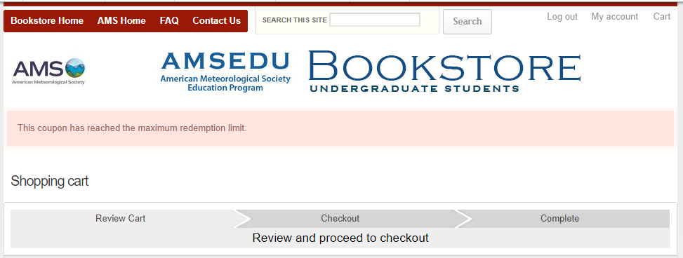 screenshot of bookstore with maximum limit error message