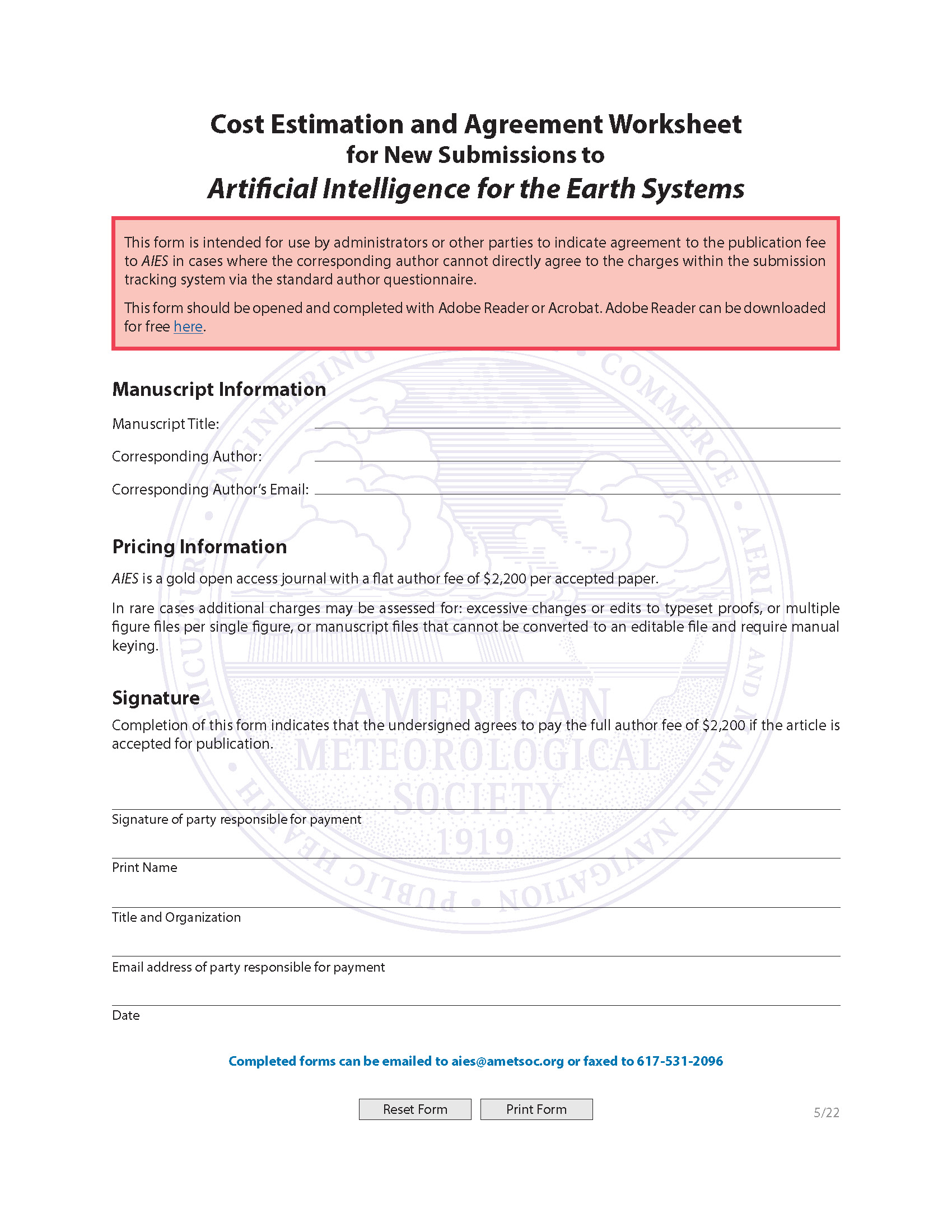 Download the AIES Cost Estimation and Agreement Worksheet as a PDF