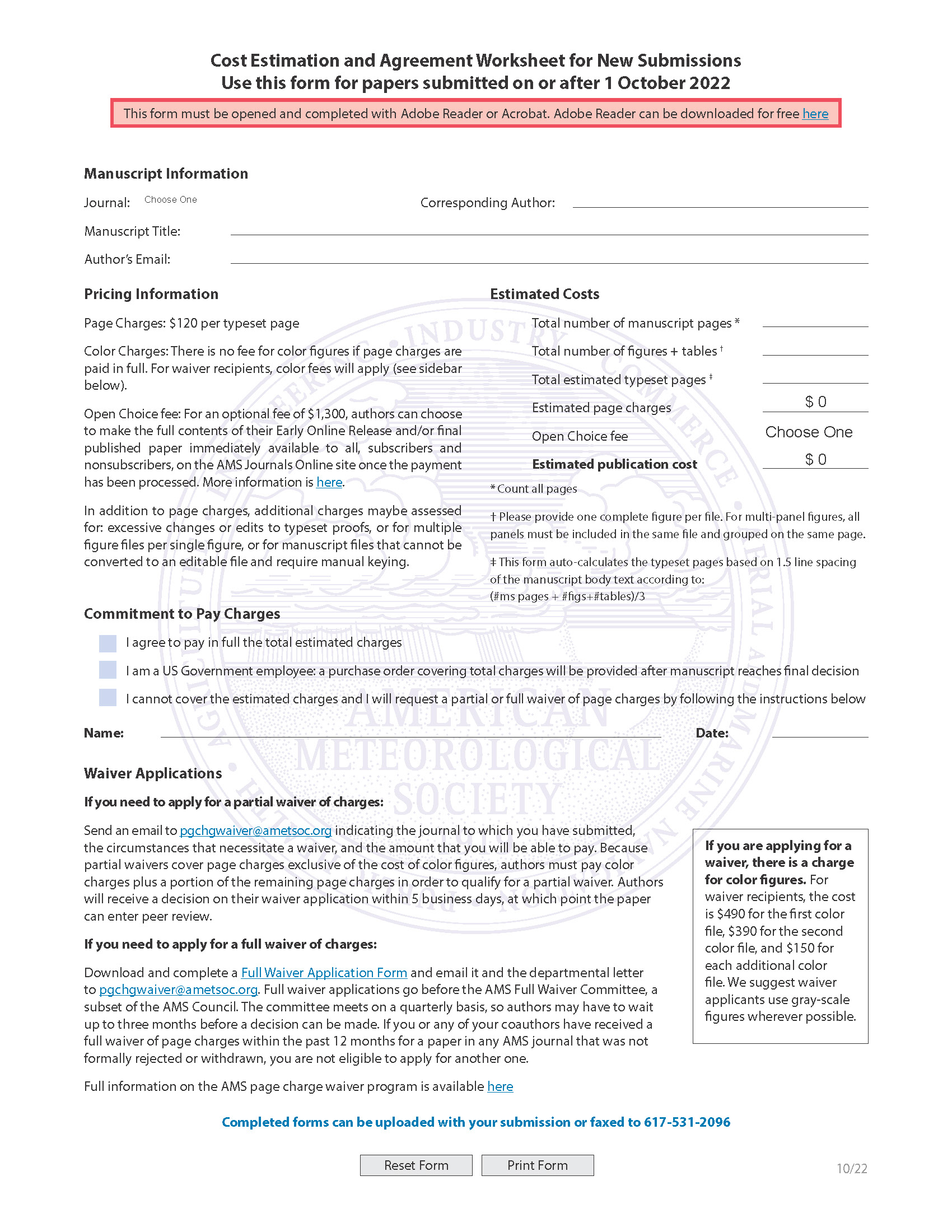 Download the New Submission Format Cost Estimation and Agreement Worksheet as a PDF